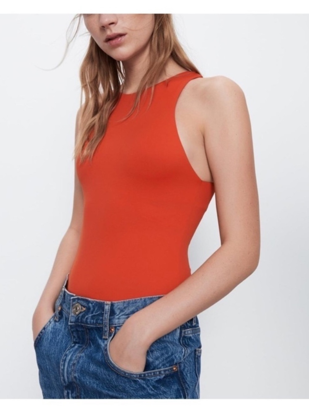 Zara Women's Orange Tank One-Piece Bodysuit